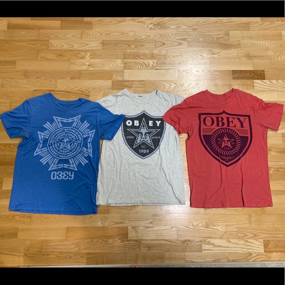 LOT (3) OBEY MEN’S LARGE SHORT SLEEVE T-SHIRTS